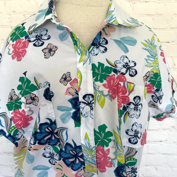 80's American Sweetheart Floral Print Short Sleeve Blouse - Crop Top - Medium - Picture 3 of 9